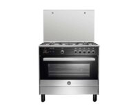 بوتاجاز لاجيرمانيا فري ستاند 90 × 60 سم 5 شعلة غاز لون استانلس × أسود مزود بغطاء زجاجي 9M10G4A1X4AWW