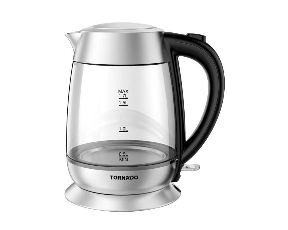 غلاية مياه تورنيدو زجاج سعة 1.7 لتر ، 1850-2200 وات لون زجاجي شفاف TKG-2217SB
